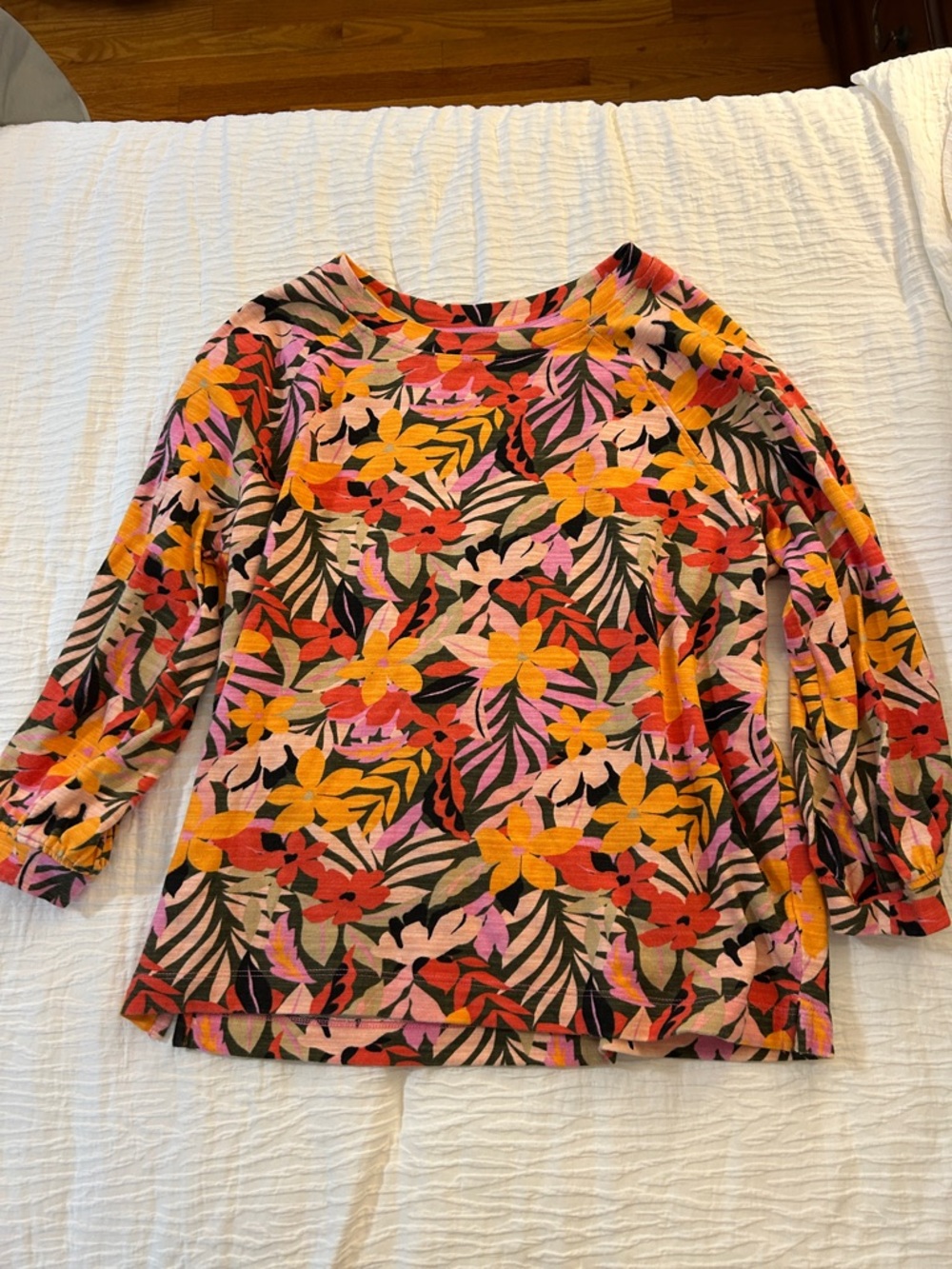 LOFT Multicolor Floral Scoop Neck Top - Pink, Red, Yellow, Black